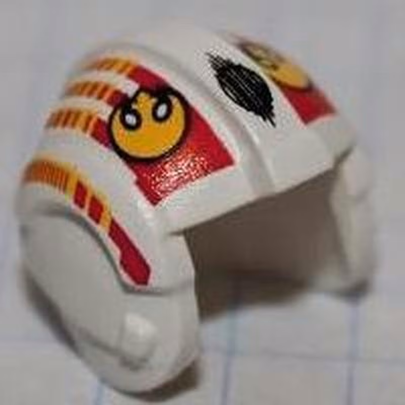Minifigure, Headgear Helmet SW Rebel Pilot with Yellow Rebel Alliance Symbol, Red and Yellow Stripes Pattern