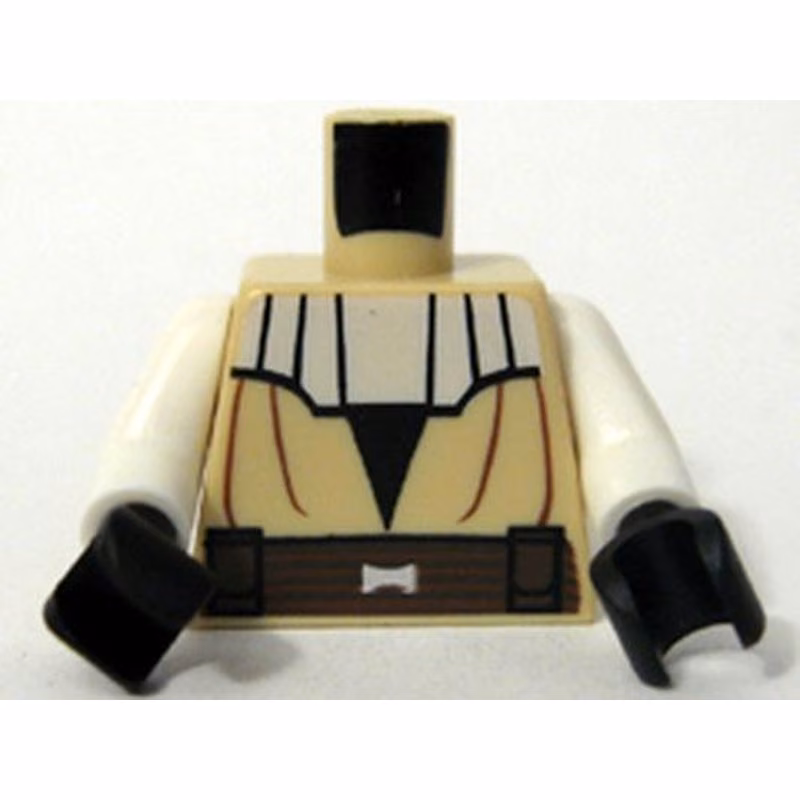 Torso SW Jedi Robe, Dark Brown Belt, White Collar Pattern / White Arms / Black Hands Torso SW Jedi Robe, Dark Brown Belt, White Collar Pattern / White Arms / Black Hands