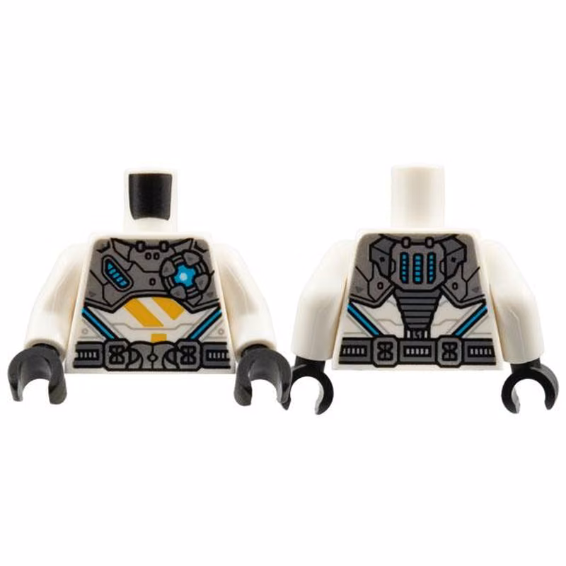 Torso Silver Armor and Belt, Medium Azure Light, Bright Light Orange Ninjago Logogram Letter Z Pattern / White Arms / Black Hands Torso Silver Armor and Belt, Medium Azure Light, Bright Light Orange Ninjago Logogram Letter Z Pattern / White Arms / Black Hands