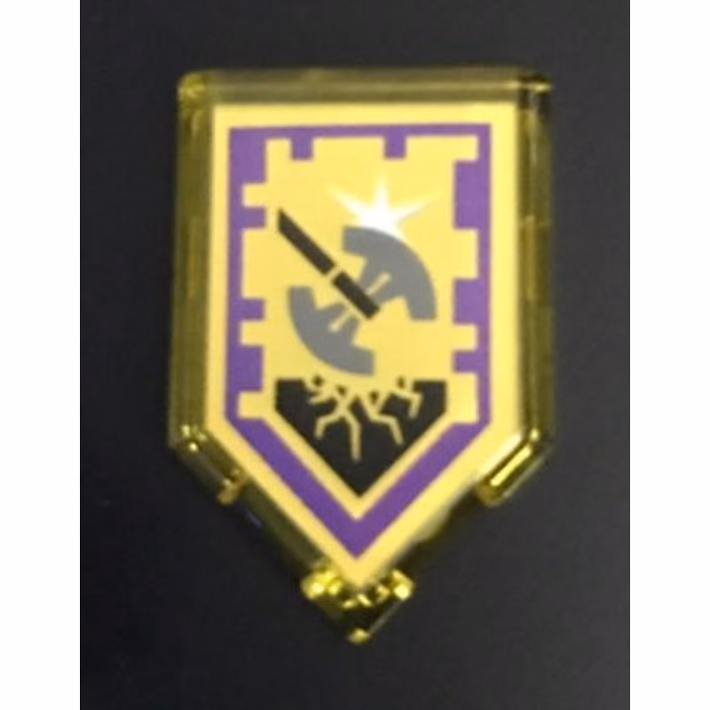 Tile, Modified 2 x 3 Pentagonal with Nexo Power Shield Pattern - Shining Axe