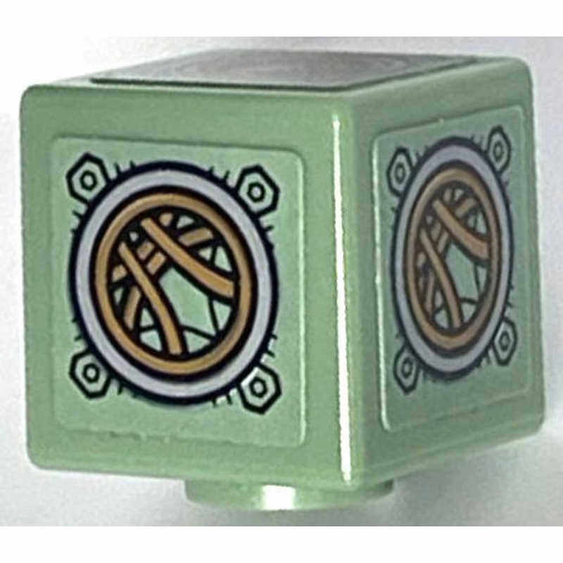 Minifigure, Head, Modified Cube with Gold and Black Metal Plates, Rings and Bolts Pattern on All Sides and Top (Marvel Macchina di Kadavus) (Stickers) - Set 76261