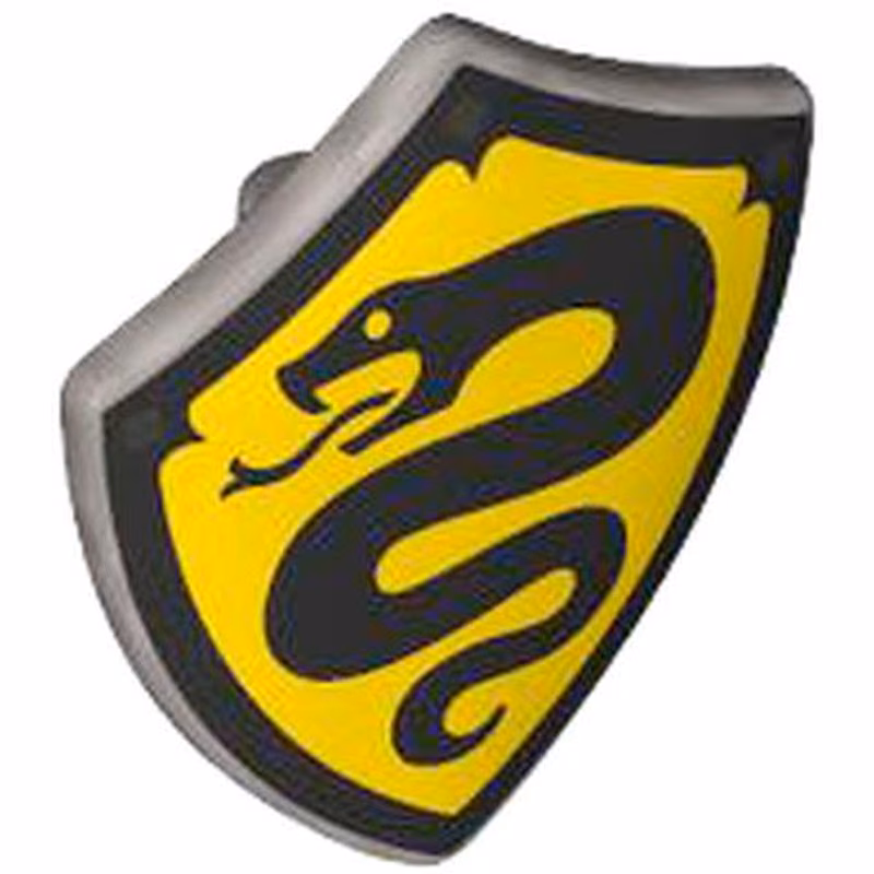 Minifigure, Shield Quadrilateral with Black Snake and Border with Dark Silver Squares on Yellow Background Pattern Minifigure, Shield Quadrilateral with Black Snake and Border with Dark Silver Squares on Yellow Background Pattern
