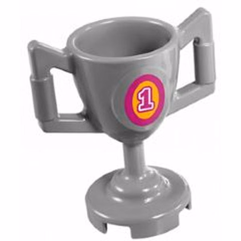 Minifigure, Utensil Trophy Cup with Magenta Number 1 in Bright Light Orange Oval Pattern (Sticker) - Set 41122