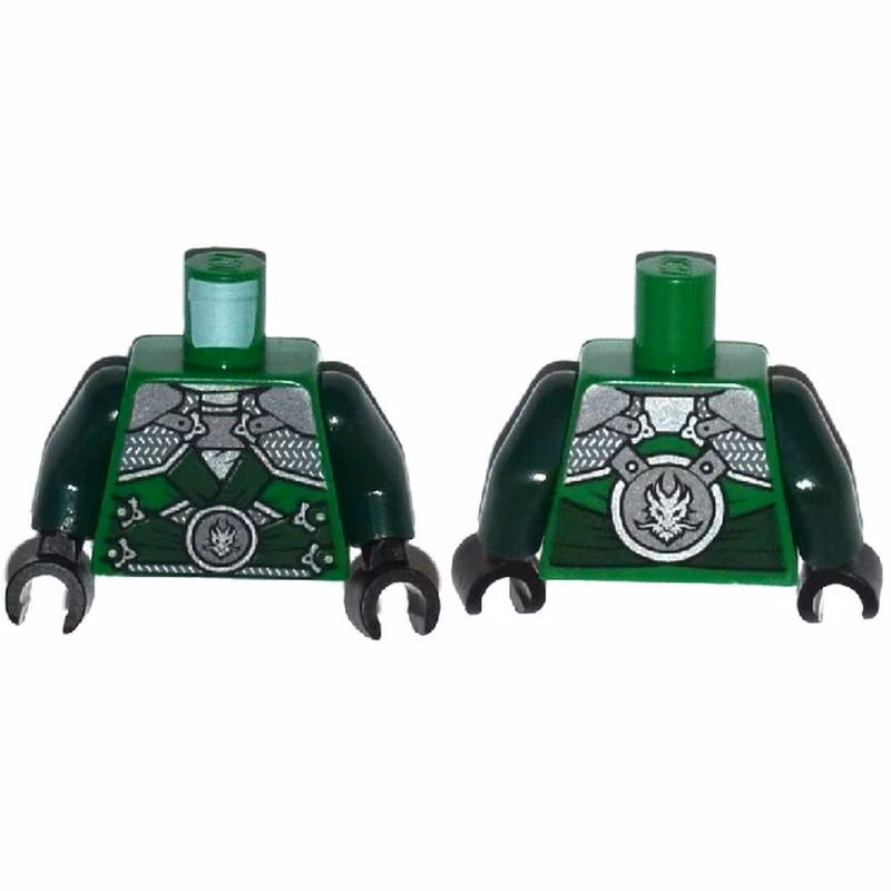 Torso Ninjago Shoulder Armor with Dark Green Belts and Dragon Emblem Pattern / Dark Green Arms / Black Hands
