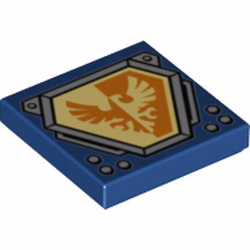Tile 2 x 2 with Bright Light Yellow and Orange Falcon on Hexagonal Shield with Silver Border Pattern
