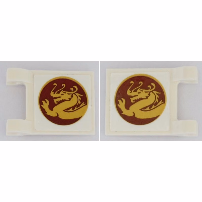 Flag 2 x 2 Square with Horizontal Gold Dragon in Dark Red Circle on White Background Pattern on Both Sides (Stickers) - Set 70618 Flag 2 x 2 Square with Horizontal Gold Dragon in Dark Red Circle on White Background Pattern on Both Sides (Stickers) - Set 70618