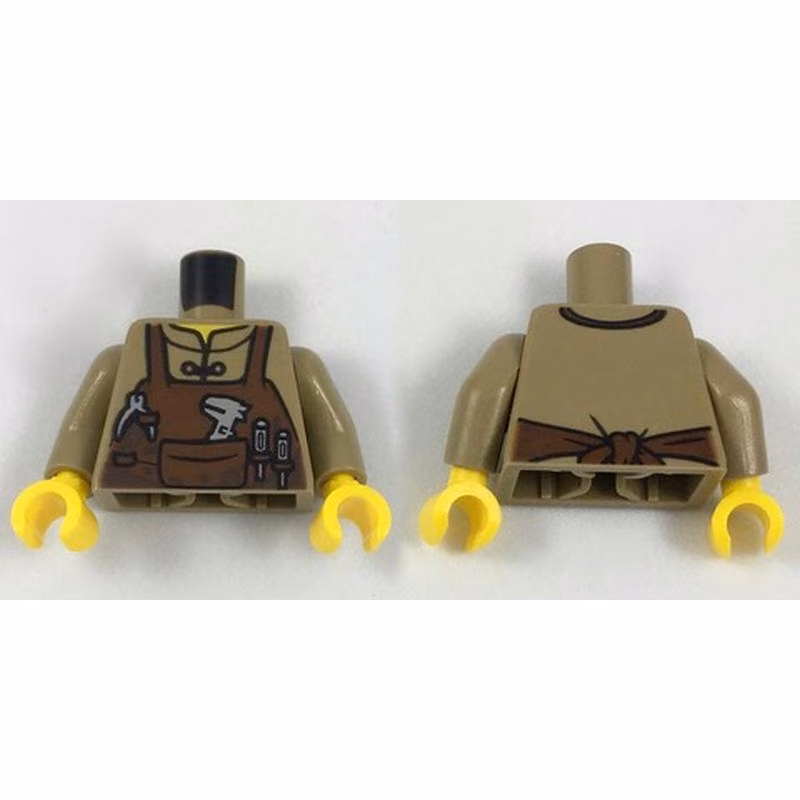 Torso Shirt with Reddish Brown Apron with Pocket and Loops and Light Bluish Gray Tools Pattern / Dark Tan Arms / Yellow Hands