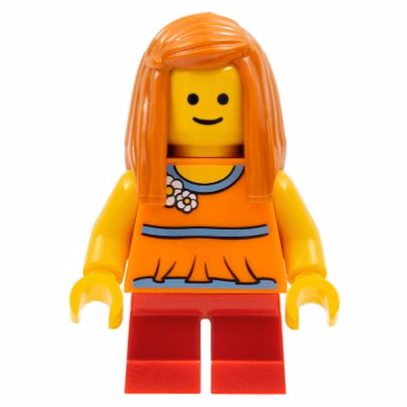 Child - Girl, Orange Halter Top with Flowers and Low Back, Red Short Legs, Dark Orange Long Hair