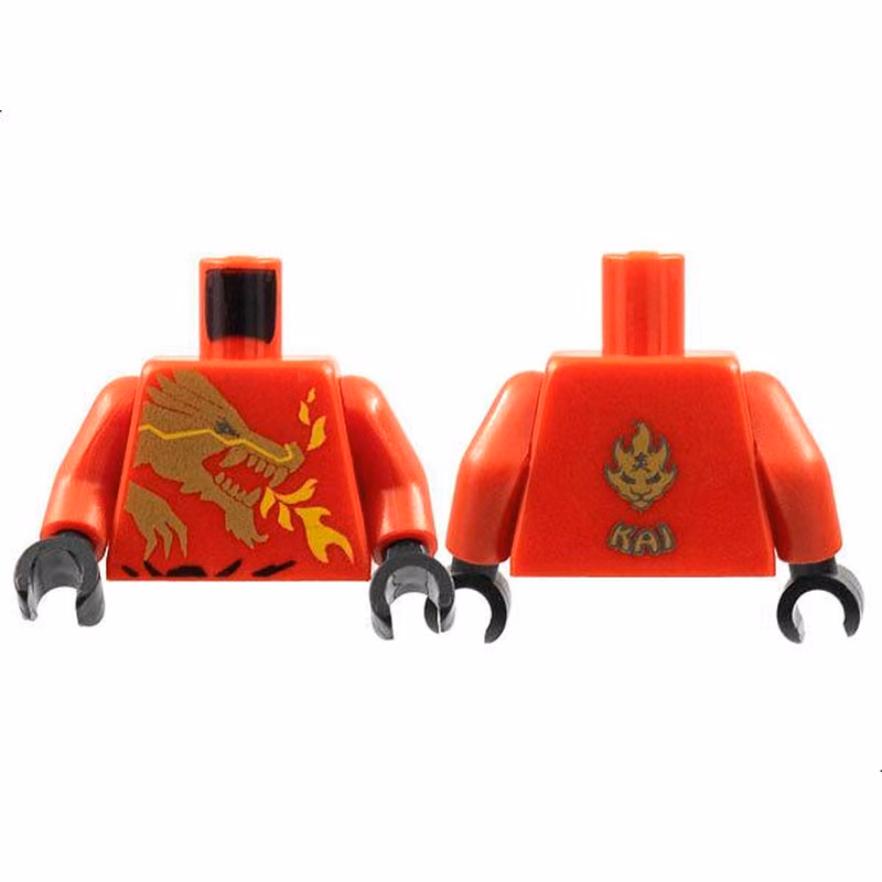 Torso Ninjago Gold Dragon Head and Flames Front and 'KAI' Back Pattern / Red Arms / Black Hands