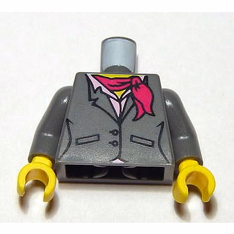 Torso Female Suit Jacket with Buttons and Pockets over Bright Pink Shirt with Collar, Magenta Scarf, Yellow Neck Pattern / Dark Bluish Gray Arms / Yellow Hands