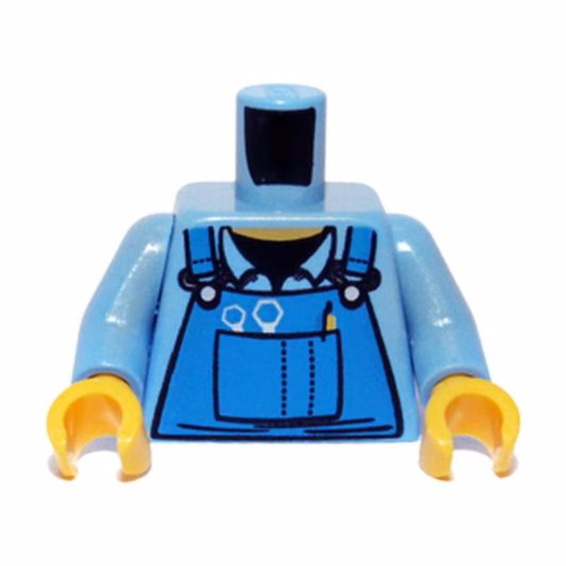 Torso Mechanic Overalls with Silver Wrenches and Fasteners, Yellow Pen, and Black Undershirt Pattern / Medium Blue Arms / Yellow Hands Torso Mechanic Overalls with Silver Wrenches and Fasteners, Yellow Pen, and Black Undershirt Pattern / Medium Blue Arms / Yellow Hands