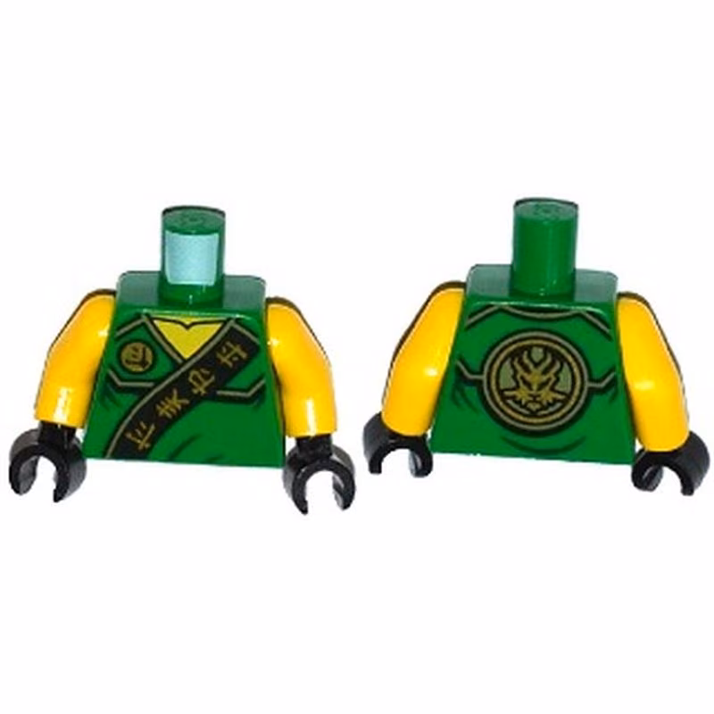 Torso Ninjago Robe with Gold Asian Characters on Black Sash and Lloyd Power Emblem Pattern / Yellow Arms / Black Hands Torso Ninjago Robe with Gold Asian Characters on Black Sash and Lloyd Power Emblem Pattern / Yellow Arms / Black Hands