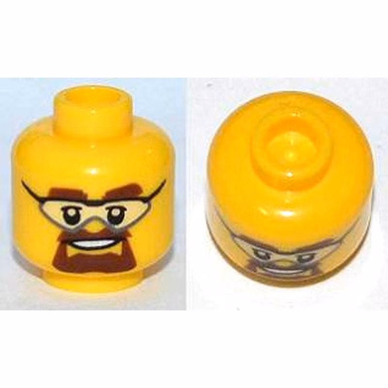 Minifigure, Head Glasses with Safety Goggles, Brown Eyebrows and Goatee Pattern Minifigure, Head Glasses with Safety Goggles, Brown Eyebrows and Goatee Pattern