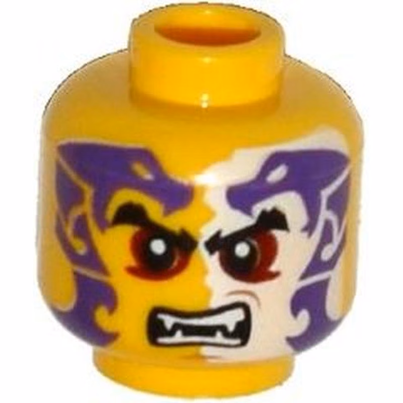 Minifigure, Head Black Eyebrows, Dark Red Eyes, Dark Purple and White Snakes Tattoo, Open Mouth with Fangs Pattern