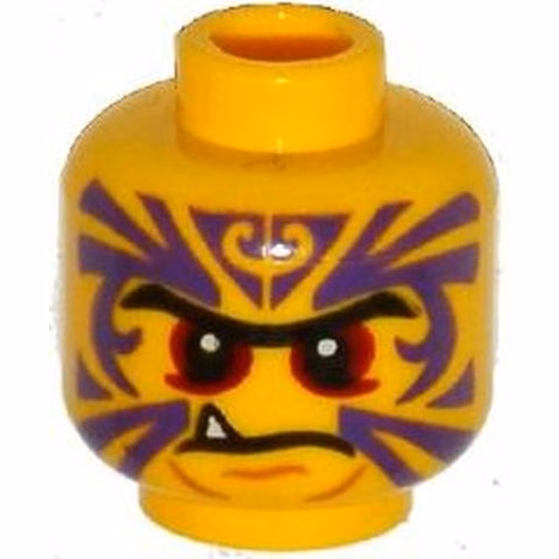 Minifigure, Head Black Eyebrows, Red Eyes, Purple Tattoo, Fang Pattern
