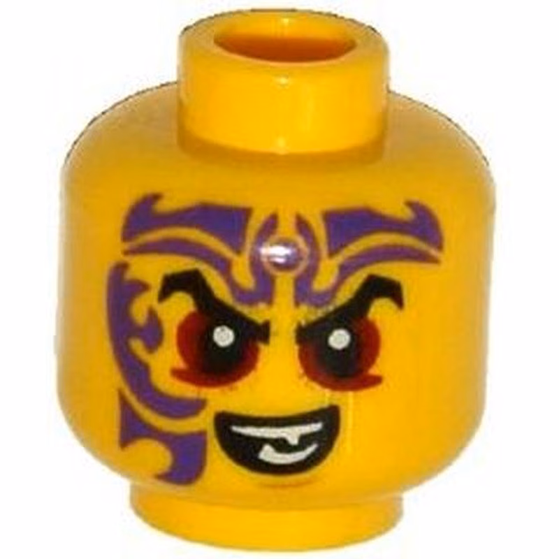 Minifigure, Head Black Eyebrows, Dark Red Eyes, Dark Purple Tattoo, Evil Smile Pattern