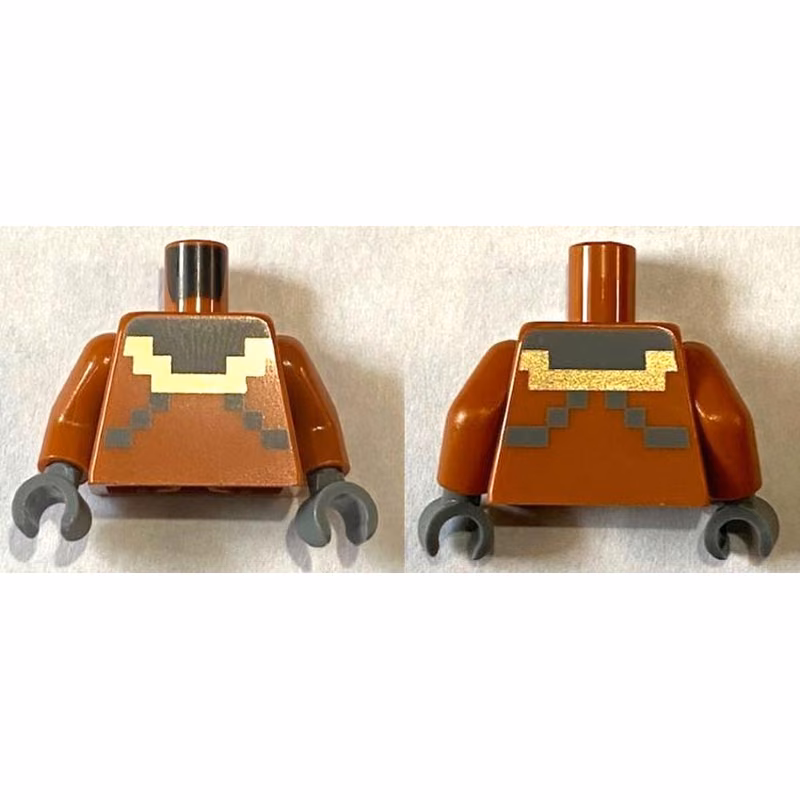 Torso Pixelated Dark Bluish Gray and Gold Diver Suit Pattern / Dark Orange Arms / Dark Bluish Gray Hands Torso Pixelated Dark Bluish Gray and Gold Diver Suit Pattern / Dark Orange Arms / Dark Bluish Gray Hands