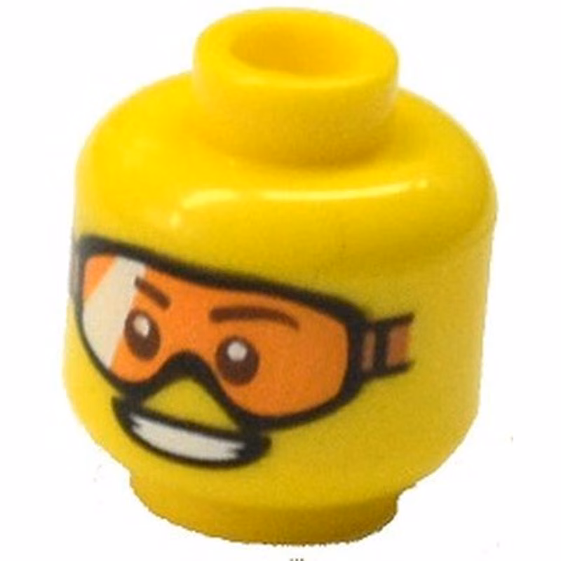 Minifigure, Head Glasses with Orange Goggles, Open Mouth Smile with Teeth Pattern