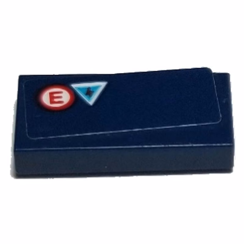 Tile 1 x 2 with Red Letter E in Circle and Electricity Danger Triangle Pattern (Sticker) - Set 75885