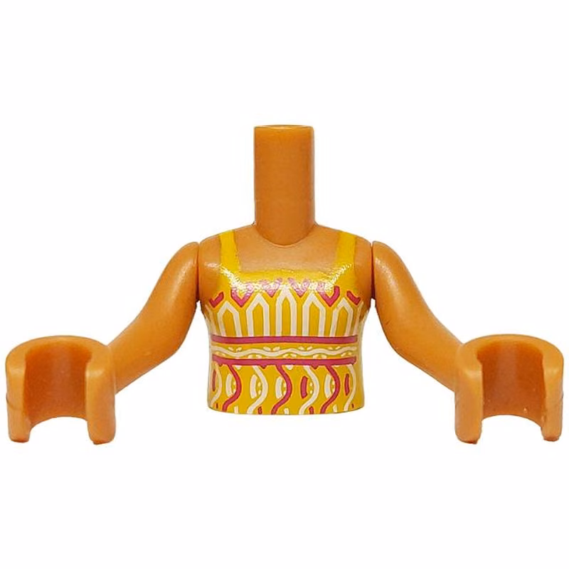Torso Mini Doll Girl Bright Light Orange Halter Top with Red and White Pattern, Medium Nougat Arms with Hands