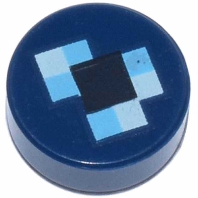 Tile, Round 1 x 1 with Pixelated Black, Medium Azure, and White Squares Pattern (Minecraft Ender Pearl)