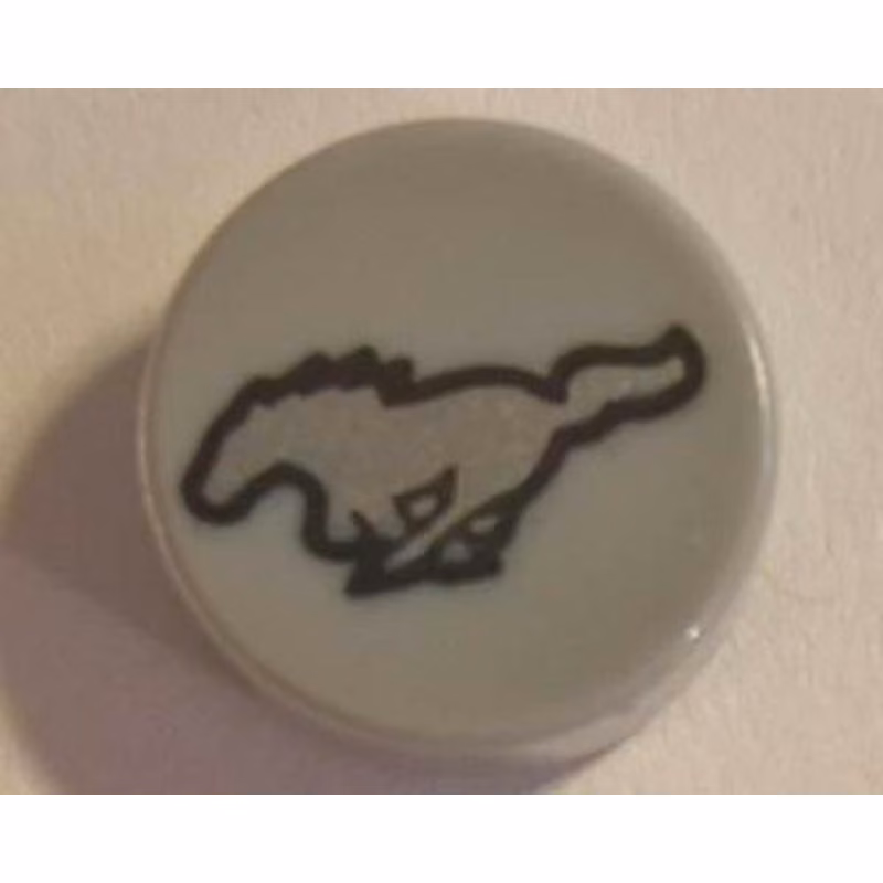 Tile, Round 1 x 1 with Silver Horse with Black Border Pattern (Ford Mustang Logo)