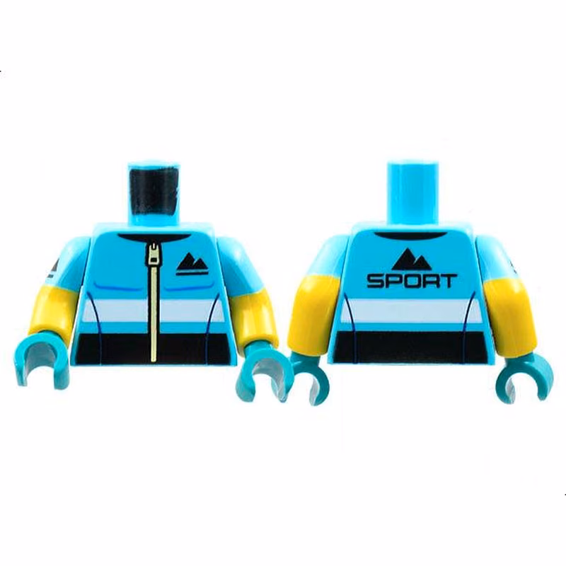 Torso Jacket Black Sport Mountains Logo Pattern / Yellow Arms with Medium Azure Short Sleeves and Black Sport Mountains on Right Arm Pattern / Dark Turquoise Hands Torso Jacket Black Sport Mountains Logo Pattern / Yellow Arms with Medium Azure Short Sleeves and Black Sport Mountains on Right Arm Pattern / Dark Turquoise Hands
