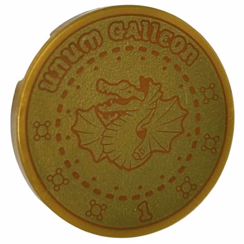 Tile, Round 3 x 3 with Dark Orange Dragon, 'Unum Galleon', Number 1 and Dashed Circles Pattern