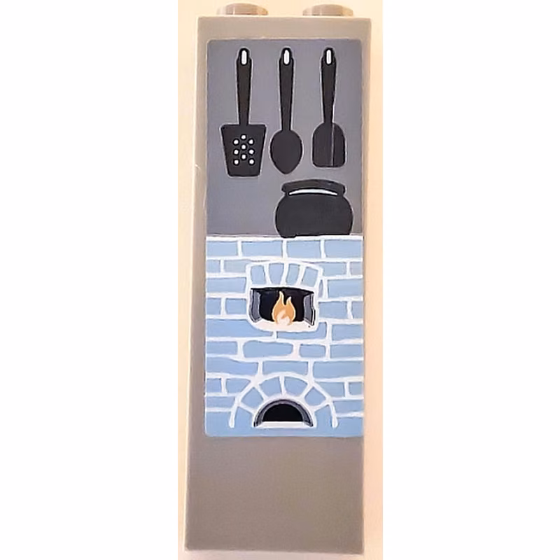 Brick 1 x 2 x 5 with Kitchen Hearth with Fire, Black Cooking Pot, Spatulas and Spoon Pattern (Sticker) - Set 41146