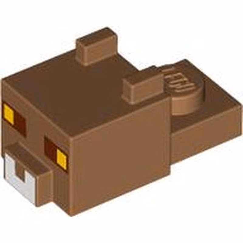 Creature Head Pixelated with Ears, Nose, and Face with Reddish Brown and Yellow Eyes and White Nose Pattern (Minecraft Tabby Cat)