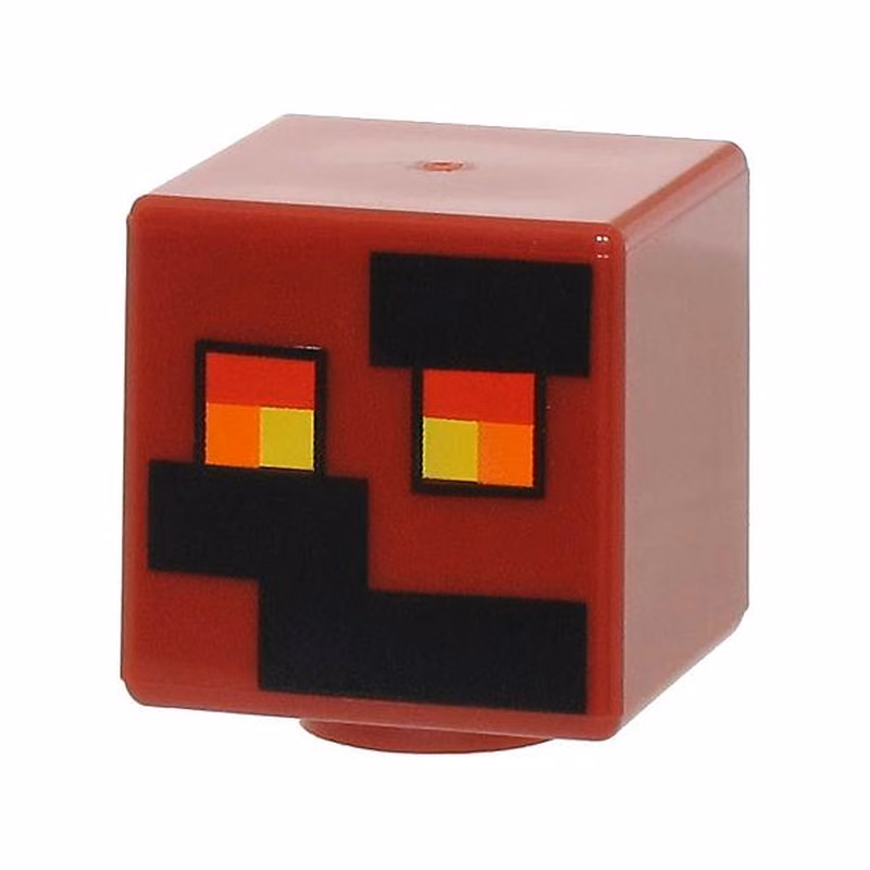 Minifigure, Head, Modified Cube with Pixelated Black Blocks and Red, Orange, and Yellow Eyes Pattern (Minecraft Magma Cube) Minifigure, Head, Modified Cube with Pixelated Black Blocks and Red, Orange, and Yellow Eyes Pattern (Minecraft Magma Cube)