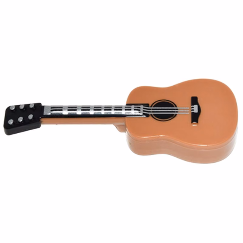 Minifigure, Utensil Musical Instrument, Guitar Acoustic with Black Neck and Silver Strings and Tuning Knobs Pattern