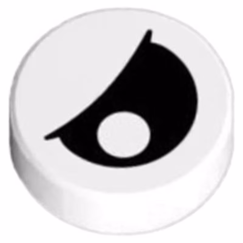 Tile, Round 1 x 1 with Black Eye Partially Closed with Off-Center Pupil Pattern
