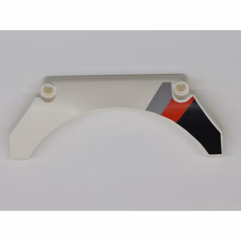 Technic, Panel Car Mudguard Arched 13 x 2 x 5 Straight Top with Black, Red and Gray Diagonal Stripes Pattern Model Back Left Side Technic, Panel Car Mudguard Arched 13 x 2 x 5 Straight Top with Black, Red and Gray Diagonal Stripes Pattern Model Back Left Side