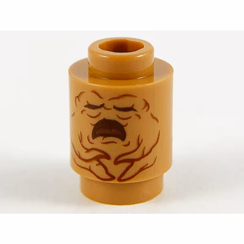 Brick, Round 1 x 1 Open Stud with Reddish Brown Mandrake Face and Open Mouth Pattern