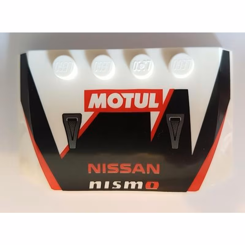 Wedge 4 x 6 x 2/3 Triple Curved with 'MOTUL' and 'NISSAN nismo' on Black and Red Car Hood Pattern Wedge 4 x 6 x 2/3 Triple Curved with 'MOTUL' and 'NISSAN nismo' on Black and Red Car Hood Pattern