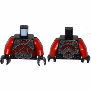 Деталь Lego 973pb2257c01 Torso Nexo Knights Armor with Silver and Dark Red Plates, Rivets and Chain Pattern / Red Arms / Black Hands