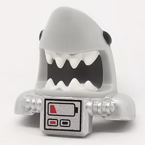 Деталь Lego 25113pb03 Minifigure, Headgear Mask Shark Head with Open Mouth with White Teeth, Black Eyes, Metallic Silver Shoulder Pads and Front Panel and Battery Pattern