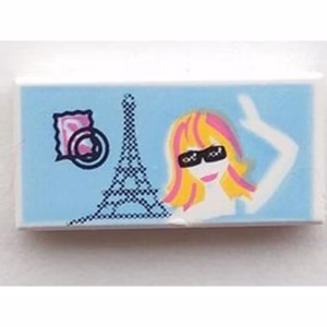 Деталь Lego 3069pb0041 Tile 1 x 2 with Eiffel Tower and Girl Waving Pattern
