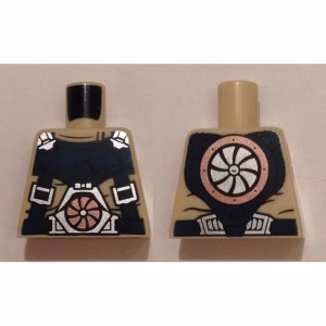 Деталь Lego 973pb2008 Torso Dark Blue Harness with Silver Buckles, Copper Turbine on Front, Silver Turbine on Back Pattern