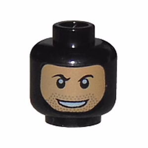 Деталь Lego 3626pb0664 Minifigure, Head Balaclava with Nougat Face, Black Eyebrows, Stubble, and Open Mouth Smile with Teeth Pattern