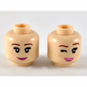 Деталь Lego 3626pb2367 Minifigure, Head Dual Sided Female, Reddish Brown Eyebrows, Dark Orange Freckles, Dark Pink Lips, Smile / Wink Pattern
