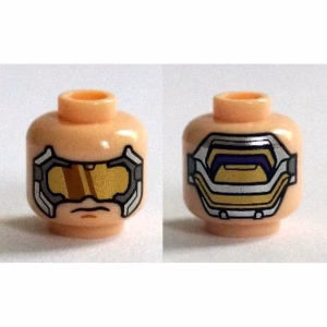 Деталь Lego 3626pb1320 Minifigure, Head Glasses with Gold, Dark Bluish Gray and Silver Goggles Pattern (Hydra Henchman)