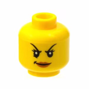 Деталь Lego 3626pb1275 Minifigure, Head Female Black Arched Thin Eyebrows, Eyelashes, Dark Orange Lips, Evil Smirk Pattern