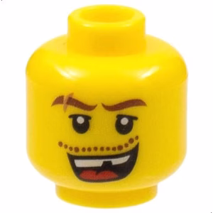 Деталь Lego 3626pb0507 Minifigure, Head Reddish Brown Wavy Eyebrows with Scar, Upper Eyelids, Moustache Stubble, Open Mouth Smile with Top Teeth and Red Tongue, Missing Tooth Pattern