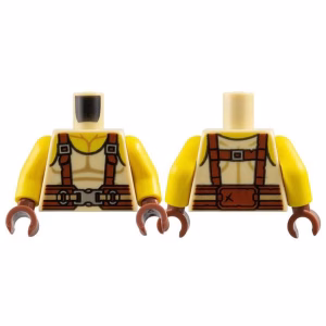 Деталь Lego 973pb3377c01 Torso Tank Top with Yellow Neck, Reddish Brown Suspenders and Belt, Silver Buckles Pattern / Yellow Arms / Reddish Brown Hands