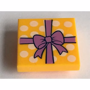 Деталь Lego 11203pb012 Tile, Modified 2 x 2 Inverted with Gift Wrap Medium Lavender Bow and White Dots Pattern