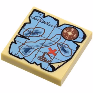 Деталь Lego 3068pb0315 Tile 2 x 2 with Map Nautical with Red 'X' Pattern