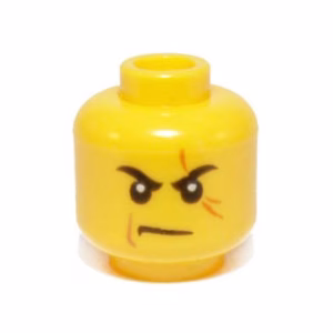 Деталь Lego 3626pb1047 Minifigure, Head Black Eyebrows, Dark Orange Scar Across Left Eye, Medium Nougat Cheek Line, Scowl Pattern