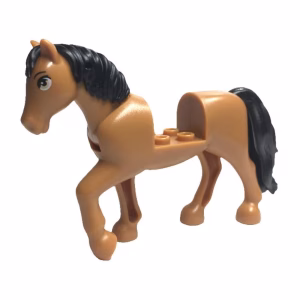 Деталь Lego 69820c01pb09 Horse, Friends Style with 2 x 2 Cutout and Movable Neck with Fixed Flexible Rubber Black Tail and Mane with Tan Eyes, Black Eyebrows Pattern (Spring)